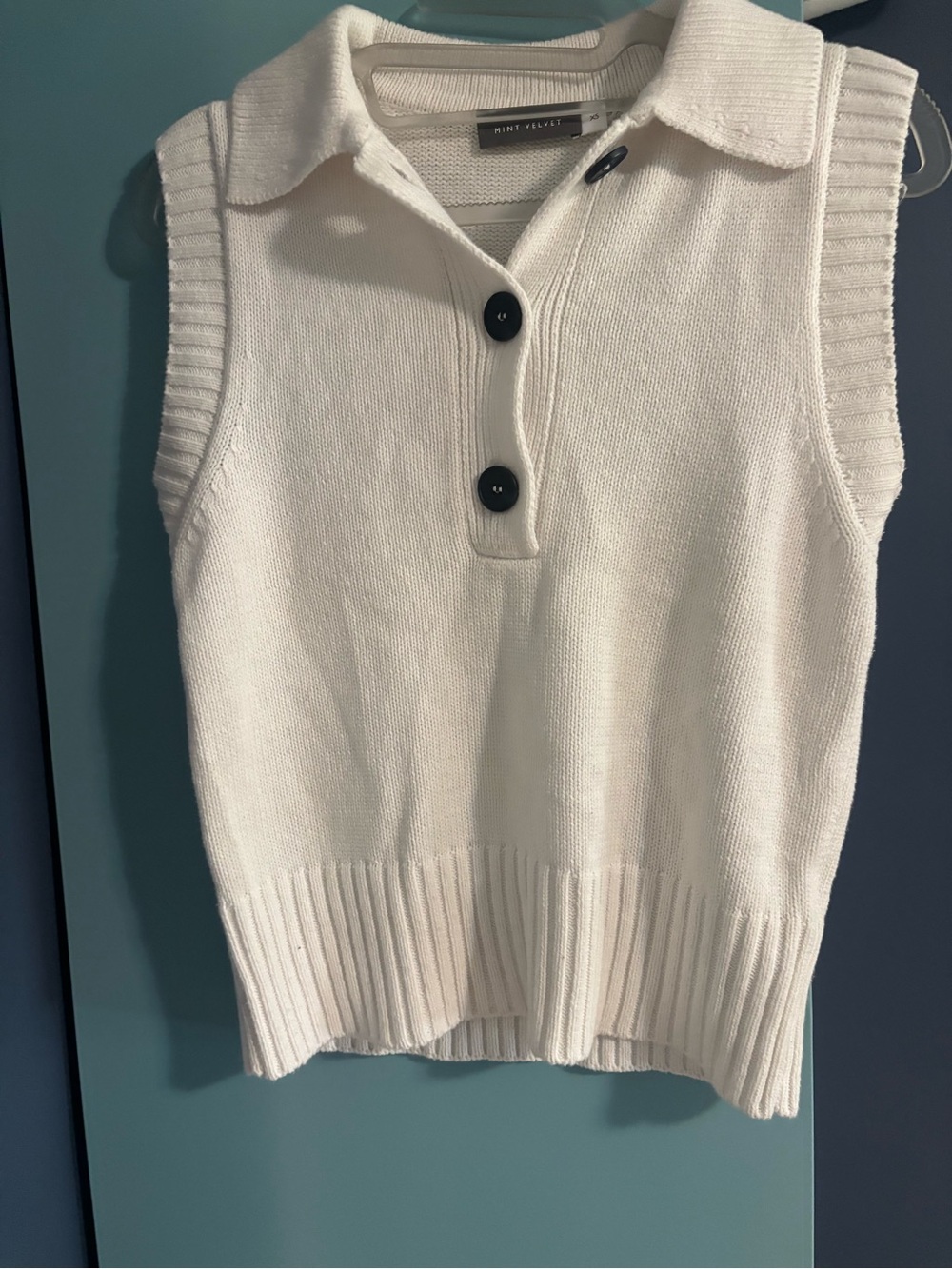 Mint Velvet Cream Sleeveless Polo Knit Sweater